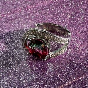 Elegant Silver and Red Gemstone Ring